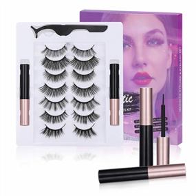 img 4 attached to JPNK Reusable Magnetic Eyelashes Set With 7 Pairs Of Natural Look 5D Lashes, Strong Magnets, Tweezers, Waterproof Eyeliner, And 100 Disposable Wands For Upgraded False Lash Application