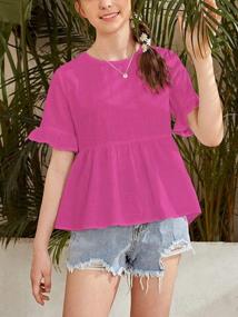 img 2 attached to Bigyonger Girl'S Cute Round Neck Ruffled Short Sleeve Top High Low Peplum Blouse
