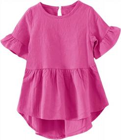 img 4 attached to Bigyonger Girl'S Cute Round Neck Ruffled Short Sleeve Top High Low Peplum Blouse