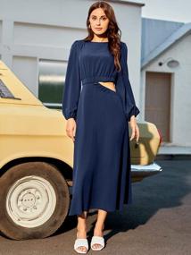 img 3 attached to Women'S Elegant Solid Color A-Line Dress With Puff Long Sleeves And Hollow Out Detail