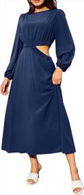 img 4 attached to Women'S Elegant Solid Color A-Line Dress With Puff Long Sleeves And Hollow Out Detail
