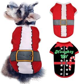 img 4 attached to BWOGUE 2 Pack Dog Christmas Shirts - Santa &amp; Elf Costume Printed Puppy Shirts - Festive Christmas Themed Soft Dog Clothing for Cats Small Dogs Pupp, L