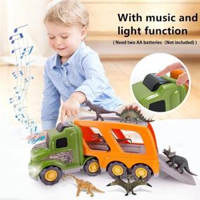 img 2 attached to Dinosaur Toys For Kids Ages 3-5, Light & Sound Dinosaur Truck Playset With Brachiosaurus, Tyrannosaurus, Spinosaurus, Triceratops, Iron Dragon And Pterosaur Figures