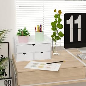img 2 attached to Wisuce White Bamboo Desk Drawer Organizer For Office Supplies, Bills, Cosmetics, Seals & Kitchen Utensils - No Assembly Required