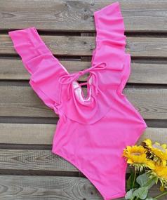 img 1 attached to Get Summer Ready With SPORLIKE'S Stylish Women'S V-Neck Ruffle One Piece Swimsuit