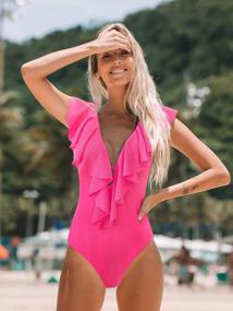 img 3 attached to Get Summer Ready With SPORLIKE'S Stylish Women'S V-Neck Ruffle One Piece Swimsuit