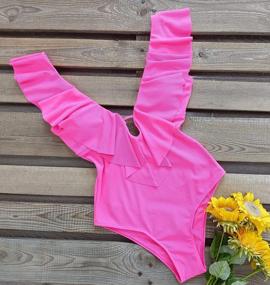 img 2 attached to Get Summer Ready With SPORLIKE'S Stylish Women'S V-Neck Ruffle One Piece Swimsuit