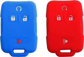 img 4 attached to BAR Autotech Remote Key Silicone Rubber Keyless Entry Shell Case Fob And Key Cover Fit For Chevrolet Silverado Colorado M3N32337100 13577770 13577771 GMC Sierra Yukon Cadillac (1 Pair) (Blue Red)