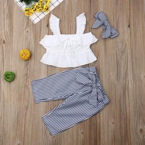 img 3 attached to Toddler Baby Girls Sleeveless Pleated Crop Top+Striped Ruffle Shorts+Headband Outfits Summer 3 PCS Clothes Set
