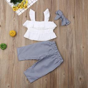 img 2 attached to Toddler Baby Girls Sleeveless Pleated Crop Top+Striped Ruffle Shorts+Headband Outfits Summer 3 PCS Clothes Set