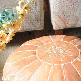 img 1 attached to Handmade Luxury: BeldiNest Moroccan Leather Pouf Ottoman In Tan