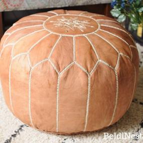 img 3 attached to Handmade Luxury: BeldiNest Moroccan Leather Pouf Ottoman In Tan