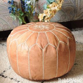 img 2 attached to Handmade Luxury: BeldiNest Moroccan Leather Pouf Ottoman In Tan