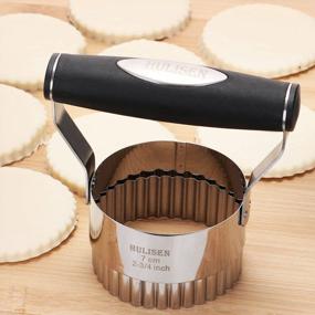 img 2 attached to Professional Baking Dough Tools: Fluted Edge Wave Cookie Cutters With Handle, 2.75 Inch Stainless Steel Circle Round Cutter For Thick Pastry Dough - Perfect Gift Package, HULISEN Biscuit Cutter