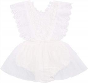 img 4 attached to Kayotuas Newborn Infant Baby Girls Butterfly Sleeve Romper Clothes Ruffle Lace Bodysuit Tutu Dress Jumpsuit Princess Outfit
