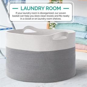 img 2 attached to 🧺 Organizix Extra Large Round Cotton Rope Storage Basket Bin Organizer: 21 x 21 x 14, Gray