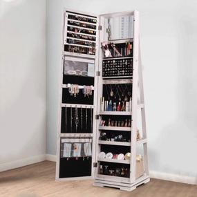 img 2 attached to Stylish And Secure: Lockable Wooden Jewelry Armoire With Full-Length Mirror And Rotatable Organizer Cabinet