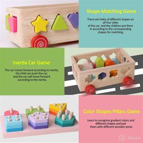 img 1 attached to 🧩 Wakagen Montessori Shape Block Cart: Educational Wooden Toys for Boys and Girls - Stacking, Sorting, Learning, and Colorful Shape Puzzle Toys (WT002)