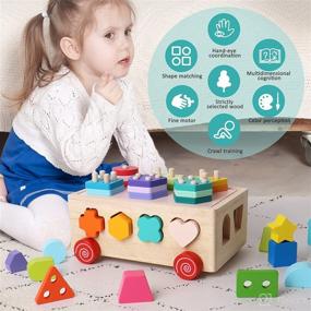 img 2 attached to 🧩 Wakagen Montessori Shape Block Cart: Educational Wooden Toys for Boys and Girls - Stacking, Sorting, Learning, and Colorful Shape Puzzle Toys (WT002)