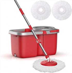 img 4 attached to Oshang Spin Mop And Bucket Floor Cleaning System With 2 Washable & Reusable Microfiber Mop Heads, 61-Inch Long Handle, Stainless Steel Spin Compartment.