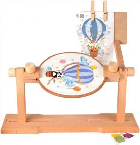img 4 attached to 🪡 Enhanced Crafters' Beech Wood Embroidery Stand: Adjustable Cross Stitch Floor Stand with 360° Rotation for Needlework and Handicrafts