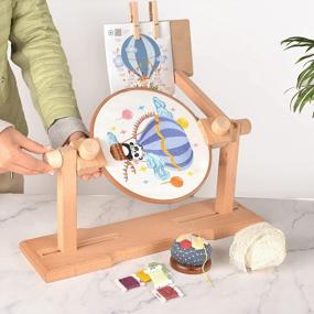 img 1 attached to 🪡 Enhanced Crafters' Beech Wood Embroidery Stand: Adjustable Cross Stitch Floor Stand with 360° Rotation for Needlework and Handicrafts