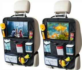 img 4 attached to Get Organized On Your Next Road Trip With Back Seat Kick Mats And Storage - 2 Pack Car Protectors With Tablet And Cup Holders, 10 Pockets For Kids Accessories