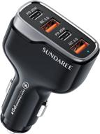 sundaree 4-port usb-c car charger: fast charging cigarette lighter adapter with dual qc 3.0 18w & pd 20w: compatible with iphone 13, 12, 11 pro max, x, xs & samsung logo