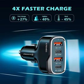 img 2 attached to SUNDAREE 4-Port USB-C Car Charger: Fast Charging Cigarette Lighter Adapter with Dual QC 3.0 18W & PD 20W: Compatible with iPhone 13, 12, 11 Pro Max, X, Xs & Samsung