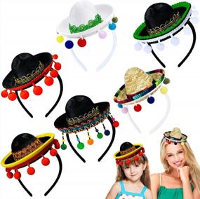 img 3 attached to 6 Pack Mexican Fiesta Sombrero Hat Headbands Fabric Straw Costume Accessories For Taco Tuesday Luau Dia De Los Muertos Day Party Favors