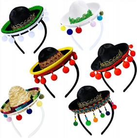 img 4 attached to 6 Pack Mexican Fiesta Sombrero Hat Headbands Fabric Straw Costume Accessories For Taco Tuesday Luau Dia De Los Muertos Day Party Favors