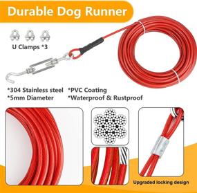 img 3 attached to Outdoor Dog Runner System - 50ft Trolley System Dog Tie Out Cable with 6.5ft Runner Cable for Large Dogs up to 100lbs - Rust Proof Heavy Duty Dog Lead for Yard, Camping, and Outdoor Activities