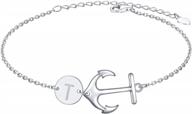 925 sterling silver adjustable nautical anchor bracelet with initial - women teen girls jewelry logo