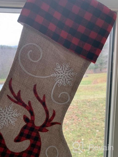 img 1 attached to HAUMENLY Burlap Christmas Stocking, Classical Red And Black Plaid Reindeer Xmas Sock For Home Party Decoration review by Alex Jain