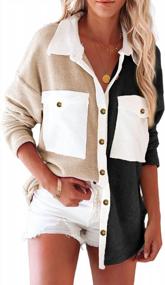 img 4 attached to Стильное фланелевое пальто-рубашка для женщин - Цветная куртка на пуговицах с карманами и длинными рукавами от DINGANG