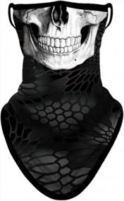 img 4 attached to Venswell Skull Print 3D Neck Gaiter Bandana Face Mask With Ear Loops - Ideal For Motorcycle, Cycling, Running, Hiking, And More