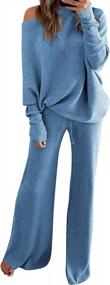 img 4 attached to Dresswel Womens One Shoulder Knitted Tracksuit Casual Drawstring Wide Leg Pants Lounge Set 2 Piece Pullovers Tops