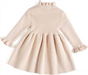 img 3 attached to Curipeer Детские платья-свитера для маленьких девочек с длинным рукавом, ребристый вязаный пуловер, уютное платье с рюшами