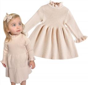 img 4 attached to Curipeer Детские платья-свитера для маленьких девочек с длинным рукавом, ребристый вязаный пуловер, уютное платье с рюшами