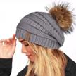 women's winter real fur pom beanie hat warm oversized chunky cable knit slouch cap logo