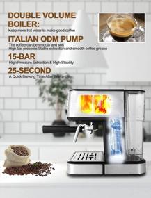 img 3 attached to Gevi Espresso Machine With Steamer 15 Bar Pump Pressure, Cappuccino Coffee Maker With Milk Foaming Steam Wand For Latte, Mocha, Cappuccino, 1.5L Water Tank, 1100W, Black1