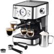 gevi espresso machine with steamer 15 bar pump pressure, cappuccino coffee maker with milk foaming steam wand for latte, mocha, cappuccino, 1.5l water tank, 1100w, black1 logo