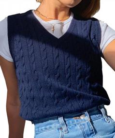 img 4 attached to Women'S Preppy V Neck Knit Sweater Vest Solid Sleeveless Tank Top Vintage E-Girl Crop Top