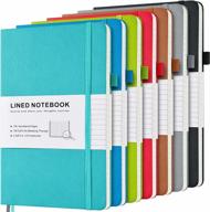 set of 7 lined journals, hardcover pu leather notebooks for men and women, 100 gsm thick numbered pages with index, inner pockets, bookmarks, a5 ruled writing bulk journal pack (multicolor) logo