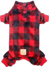 img 4 attached to 🐕 Cyeollo Red Buffalo Plaid Thermal Dog Pajamas with Turtleneck - Cozy Doggie Onesie Winter Outfits for Small Dogs