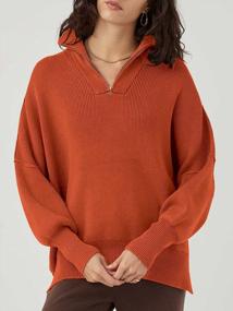 img 1 attached to Women'S Long Sleeve Slouchy Ribbed Knit Sweatshirt Pullover W/ 1/4 Zipper & Shoulder Slits