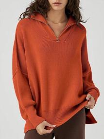 img 3 attached to Women'S Long Sleeve Slouchy Ribbed Knit Sweatshirt Pullover W/ 1/4 Zipper & Shoulder Slits