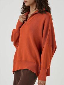 img 2 attached to Women'S Long Sleeve Slouchy Ribbed Knit Sweatshirt Pullover W/ 1/4 Zipper & Shoulder Slits