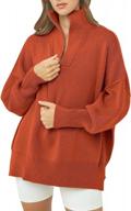 women's long sleeve slouchy ribbed knit sweatshirt pullover w/ 1/4 zipper & shoulder slits logo