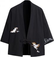 lavnis men's embroidery kimono cardigan casual cotton linen seven sleeves open front coat logo